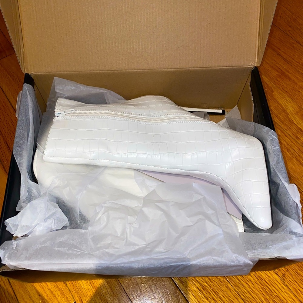 FashionNova All White Heeled Booties
